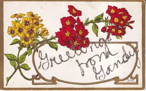 A964 Neuheit Glitzer Blumen Stiefmütterchen Grüße geprägte Vintage Postkarte