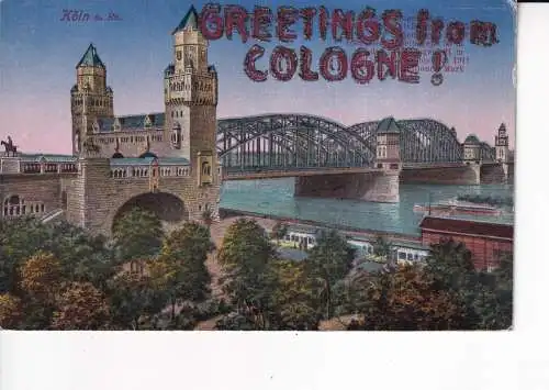 A964 Neuheit Glitzer Koeln Grüße von der Kölner Rheinbrücke Postkarte
