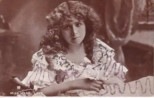 A964 Britisch-Edwardianische Schauspielerin Mabel Love Roses Neuheit Glitzer Postkarte
