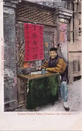A964 US Chinesische Wahrsagerin Chinatown San Francisco Glitzer Neuheit Postkarte