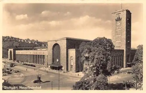 Deutschland Stuttgart Hauptbahnhof Bahnhof Straßenbahn RPPC Vintage Postkarte