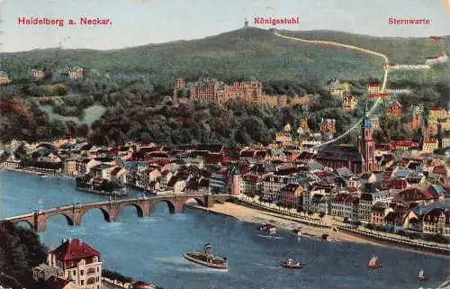 Deutschland Heidelberg ein Neckar Königsstuhl Sternwarte Brücke Postkarte