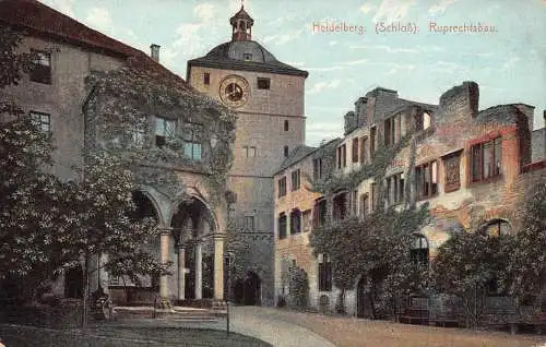 Deutschland Heidelberger Schloss Ruprechtsbau Uhr Vintage Postkarte