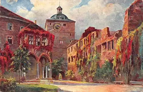 Deutschland Heidelberger Schlosshof Kunst Vintage Postkarte