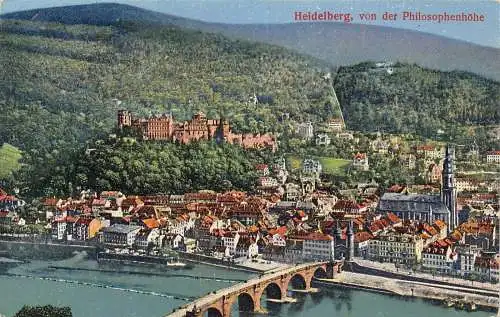 Deutschland Heidelberg Gesamtansicht von Philosophenhöhe Vintage Postkarte