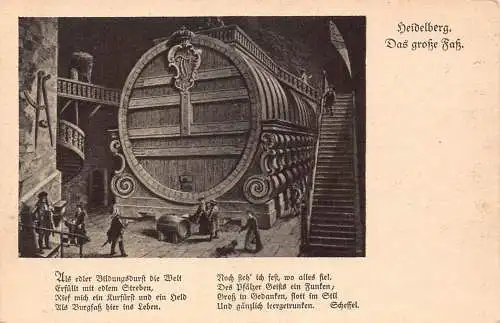 Deutschland Heidelberg Das Große Fass Barrick Gedicht Vintage Postkarte
