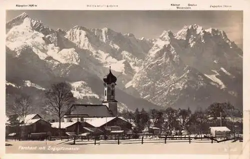 Deutschland 1941 Farchant mit Zugspitzmassiv RPPC Vintage Postkarte