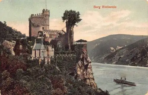 Deutschland Burg Rheinstein Dampfschiff Burg Vintage Postkarte