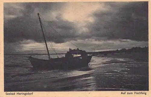 Deutschland Seebad Heringsdorf Auf Zum Fischfang Fischerboot Vintage Postkarte