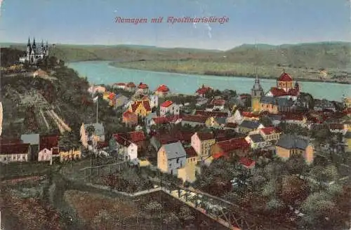 Deutschland Remagen mit Apollinariskirche Gesamtansicht Vintage Postkarte