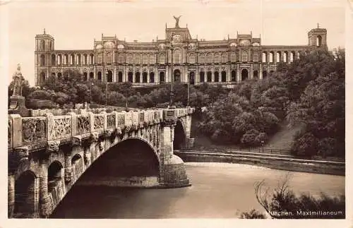 Deutschland 1937 München Maximilianeum Brücke Vintage Postkarte
