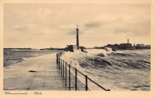 Deutschland 1938 Warnemünde Promenade Leuchtturm Vintage Postkarte