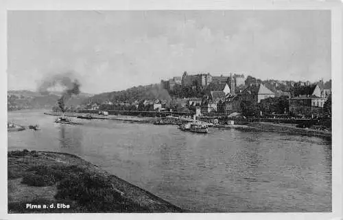 Deutschland Pirna ad Elbe Flussblick Dampfer Vintage Postkarte