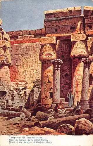 L384 Ägypten Tempelhof Medinet Habu Gemälde signiert F Perlberg Postkarte