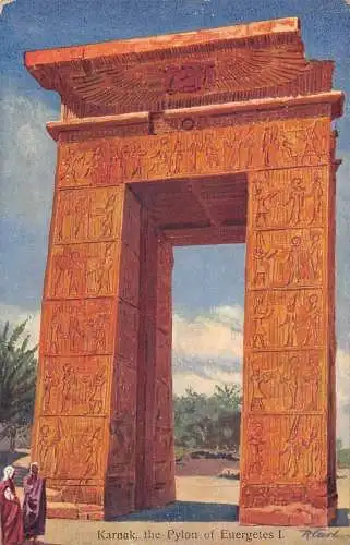 L384 Ägypten Karnak der Pylon des Euergetes I Hieroglyphen signiert R Carl Postkarte