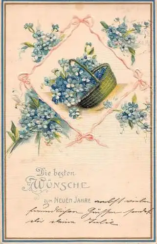 L375 Neujahrsgrüße 1905 Vergissmeinnicht Blumen geprägt Vintage Postkarte