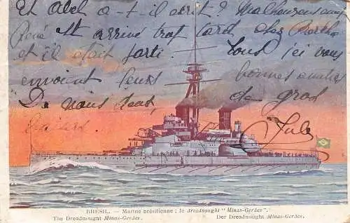 L249 Brasilien 1911 BRÉSIL Marine brésilienne Die Dreadnought Minas-Geräte Postkarte