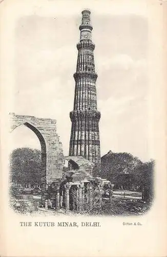 L377 Indien The Kutub Minar Delhi Tower Vintage Postkarte