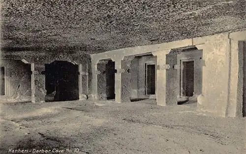 L378 Indien Kanheri Darbar Höhle Nr 10 innen Vintage Postkarte