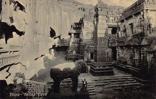 L378 Indien Ellora Kailas Höhle Skulptur Tourist Vintage Postkarte