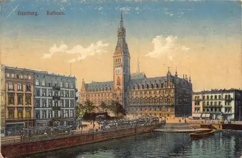 A154 Deutschland 1911 Hamburg Rathaus Rathaus Boot Vintage Postkarte