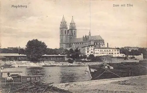 A154 Deutschland 1917 Magdeburger Dom mit Elb Dom Boot 1. Weltkrieg Feldpostkarte