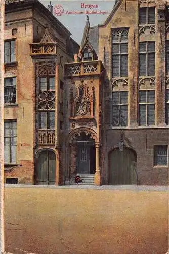 C055 Belgien Brügge Ancienne Bibliothek 1924 alte Postkarte