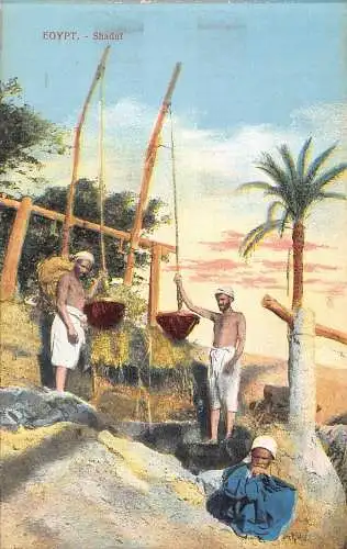 A940 Ägypten Shaduf Native Men at Well Boy Ethno Vintage Postkarte