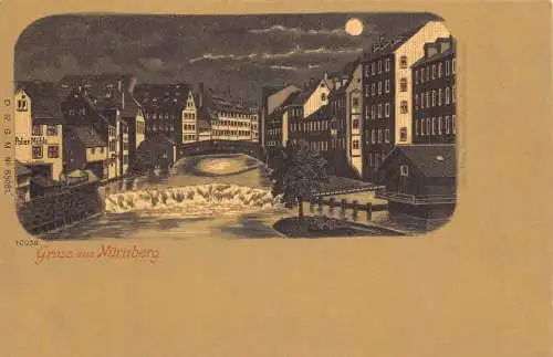 A967 Deutschland Gruss aus Nürnberg Mondscheinbrücke Vintage Postkarte