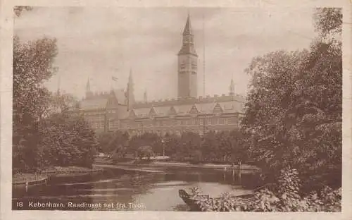 A152 Dänemark 1919 Kopenhagener Rathaus vom Tivoli Boot aus gesehen Vintage Postkarte