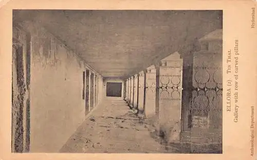 A974 Indien Ellora Zinn Thal Galerie mit Reihe geschnitzter Säulen Vintage Postkarte