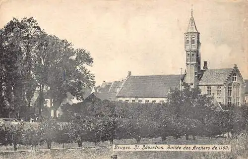 C054 Belgien Brügge St. Sebastian Guilde des Archers Vintage Postkarte