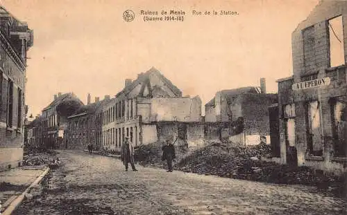 A976 Belgien Ruines de Menin WWI Katastrophenbombardement Rue de Station Postkarte