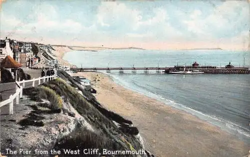 A950 England 1906 Pier von West Cliff Bournemouth Vintage Postkarte