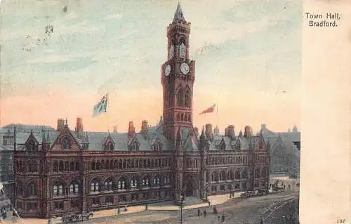 A948 England 1905 Bradford Town Hall Vintage Postkarte
