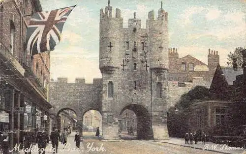 A948 England Miklegate Bar York Flagge Vintage Postkarte