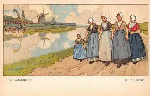 A977 Niederlande Middelburg Op Walcheren Frauen Trachtenkunst Postkarte