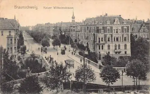 A977 Deutschland 1909 Braunschweig Kaiser Wilhelm Straße Vintage Postkarte