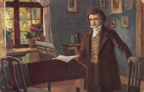 A147 Gemälde Ludwig van Beethoven Komposition signiert K v Rozynski Postkarte