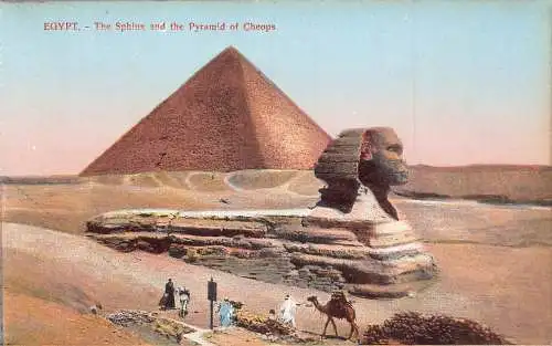 A940 Ägypten Die Sphinx und Cheops Pyramide Vintage Postkarte
