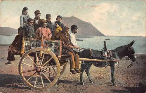 A966 Italien Sizilianischer Eselwagen mit Bauernkinder Kultur Vintage Postkarte