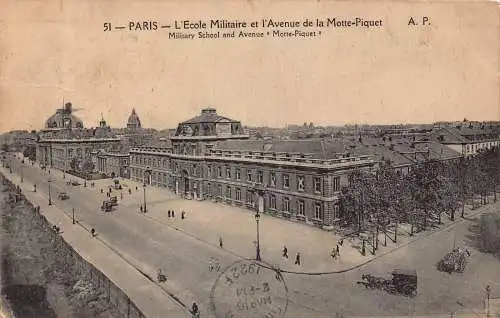C053 Frankreich Paris Militärschule und Avenue Motte Piquet 1922 Vintage Postkarte