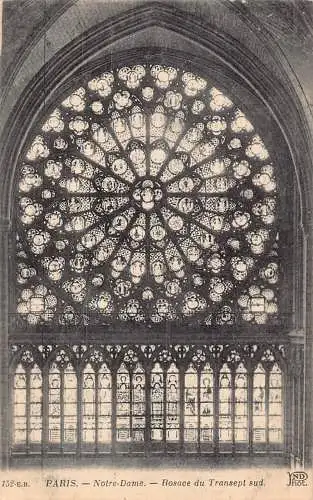 C058 Frankreich Paris Notre Dame Rosace du Transep Sud Vintage Postkarte