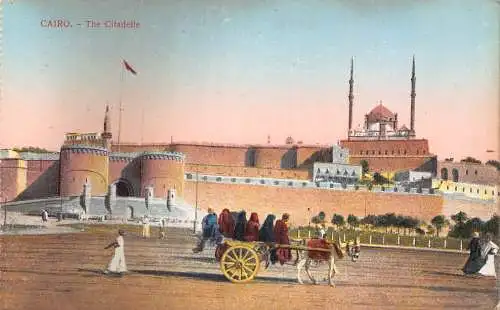 A940 Ägypten Kairo Zitadelle Eselwagen fürsorgliche Frauen Vintage Postkarte