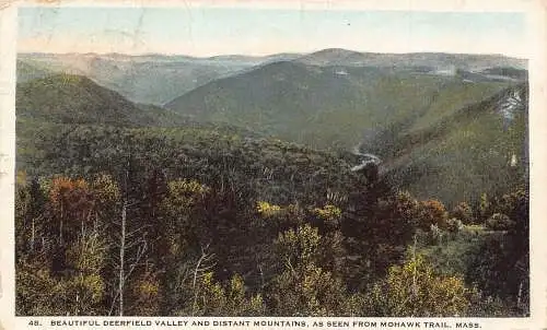 A970 US 1920 Deerfield Valley and MOuntains from Mohawk Trail Mass Postkarte