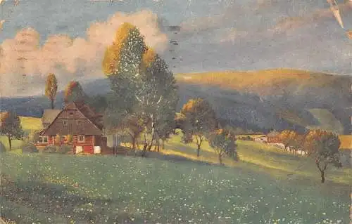A146 Gemälde 1916 Sommerlandschaft Häuser Bäume in Magdeburg Vintage Postkarte