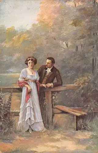 A146 Gemälde Eine Lebensfrage Paar Romantik signiert H Roessler Postkarte