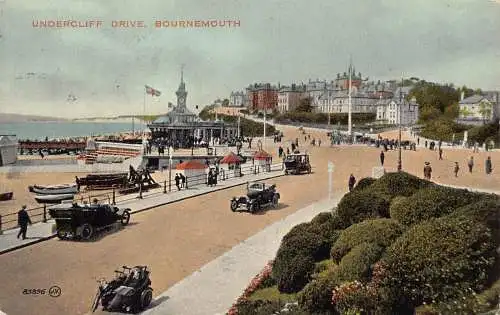 A944 England 1924 Undercliff Drive Bournemouth Autos Vintage Postkarte