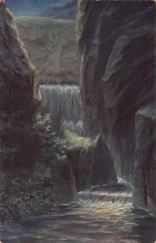 A146 Gemälde Der Dunkle Tal Wasserfall signiert Zander Postkarte