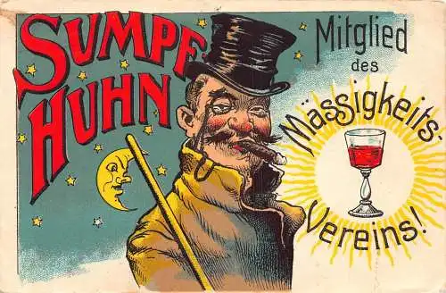 Sumpf-Huhn Getränk Thema Getränke Comic Humor Mann raucht Zigarre Mond Postkarte